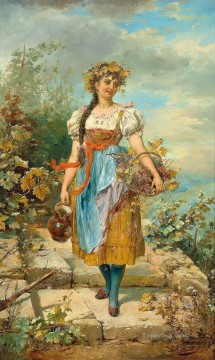 Hans Zatzka Painting - girl with grape basket Hans Zatzka